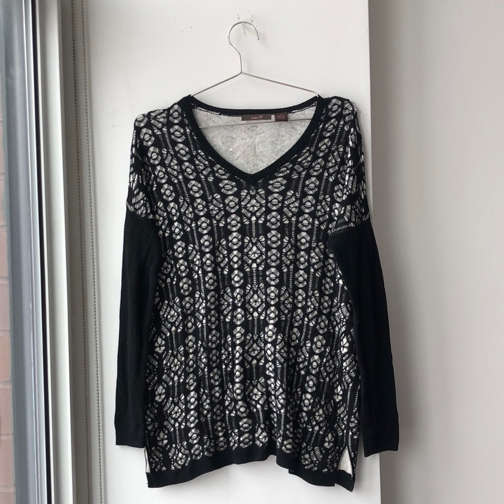 Heather B Rayon Lace Overlay V-neck Sweater!